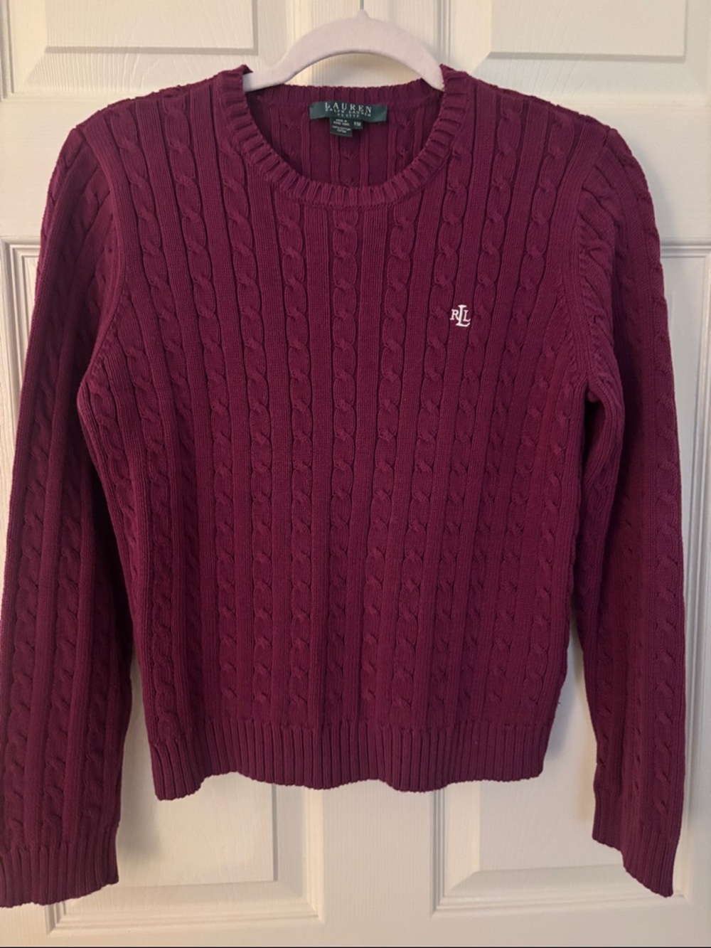 Lauren Ralph Lauren Cotton Cable-Knit Crewneck Sweater - Berry Plum